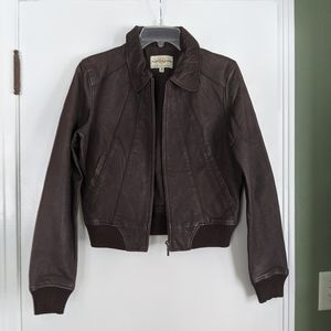 Brown Leather Bomber Jacket